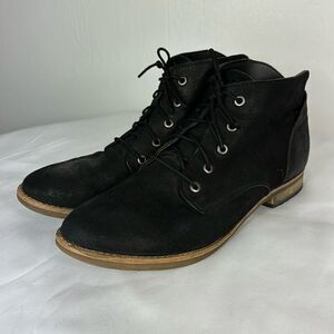 Diba Black Leather Lace Up Cushioned Footbed Ankle Boots Size 9 M